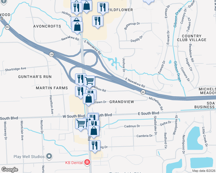 map of restaurants, bars, coffee shops, grocery stores, and more near 220 Michelson Road in Rochester Hills