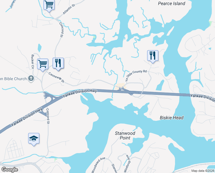map of restaurants, bars, coffee shops, grocery stores, and more near 87 Causeway Street in Gloucester