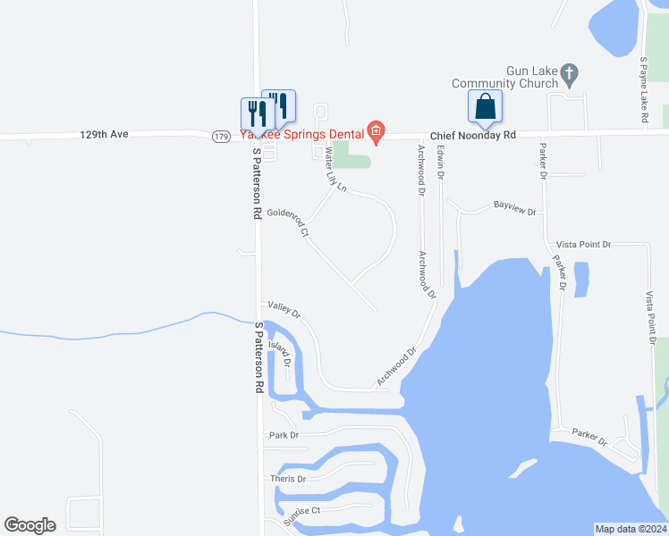 map of restaurants, bars, coffee shops, grocery stores, and more near Goldenrod Court in Wayland