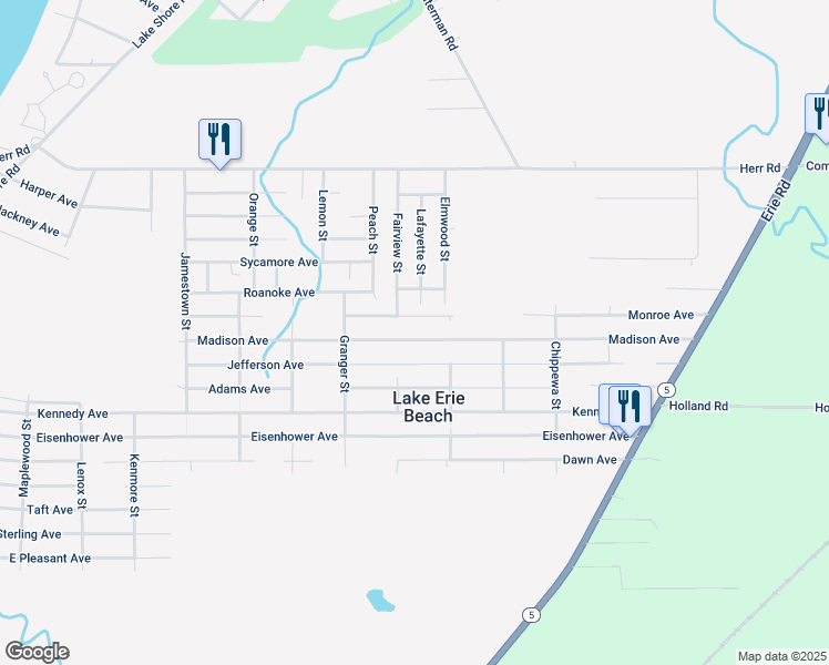 map of restaurants, bars, coffee shops, grocery stores, and more near 560 Monroe Avenue in Angola