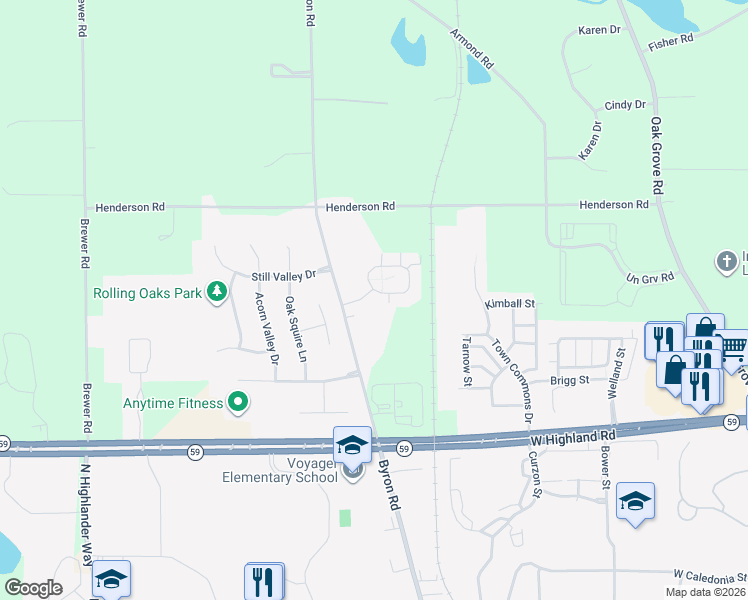 map of restaurants, bars, coffee shops, grocery stores, and more near 512 Olde English Circle in Howell