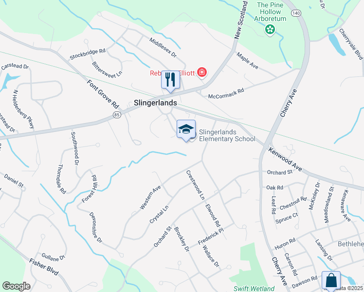 map of restaurants, bars, coffee shops, grocery stores, and more near 25 Union Avenue in Delmar