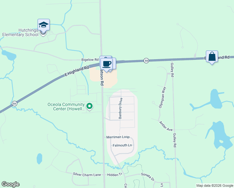 map of restaurants, bars, coffee shops, grocery stores, and more near 1840 North Latson Road in Howell