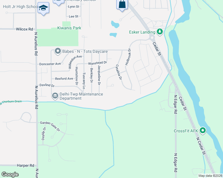 map of restaurants, bars, coffee shops, grocery stores, and more near 4168 Dublin Circle in Delhi charter Township
