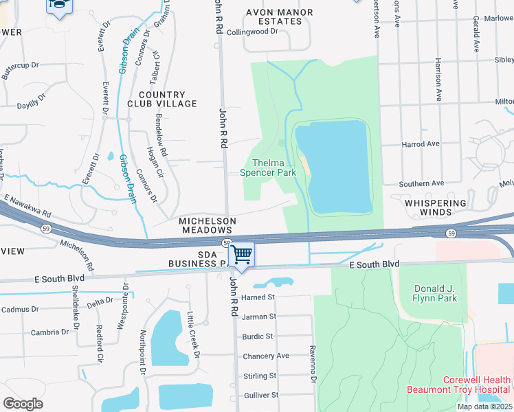 map of restaurants, bars, coffee shops, grocery stores, and more near 1111 Michelson Road in Rochester Hills