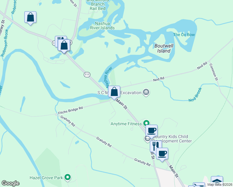 map of restaurants, bars, coffee shops, grocery stores, and more near 18 Nod Road in Groton