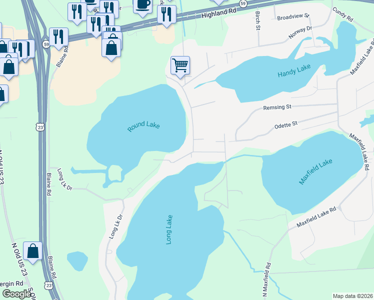 map of restaurants, bars, coffee shops, grocery stores, and more near 1535 Shoreline Drive in Hartland