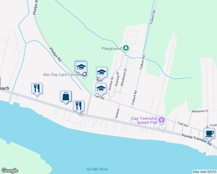 map of restaurants, bars, coffee shops, grocery stores, and more near 9563 Anchor Drive in Clay Township