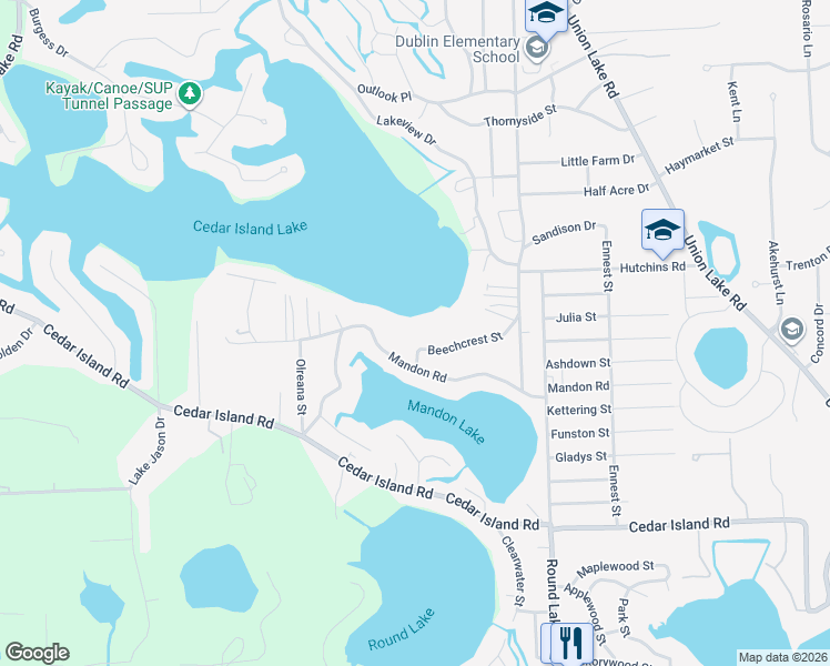 map of restaurants, bars, coffee shops, grocery stores, and more near 9510 Beechcrest Street in White Lake charter Township