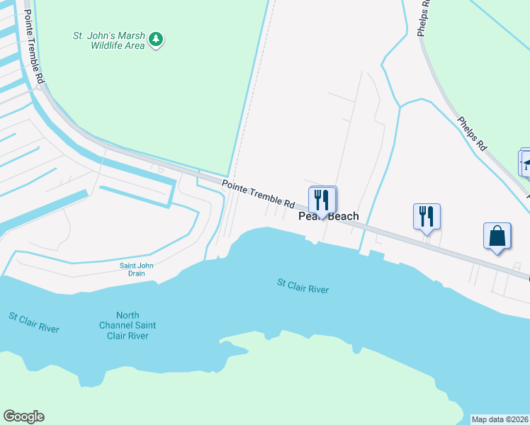 map of restaurants, bars, coffee shops, grocery stores, and more near 6123 Pte Road in Algonac