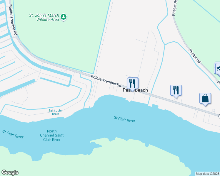 map of restaurants, bars, coffee shops, grocery stores, and more near 6123 Pte Road in Algonac