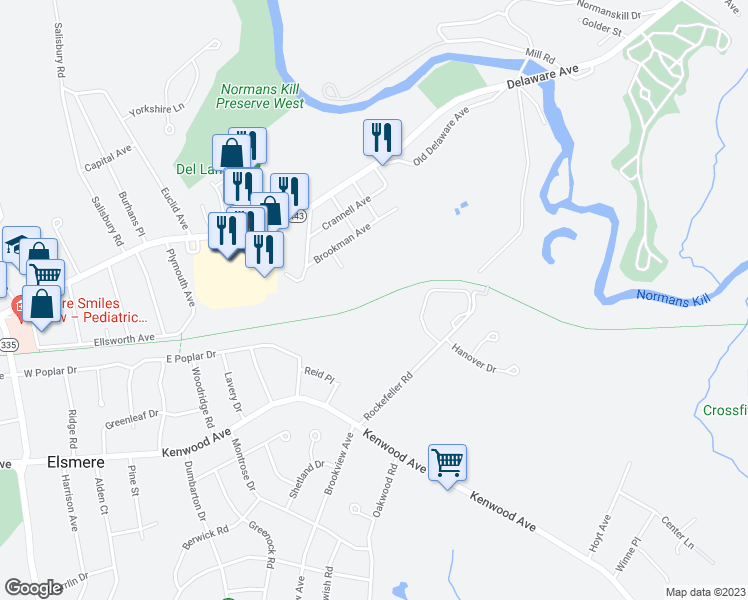 map of restaurants, bars, coffee shops, grocery stores, and more near Albany County Rail Trail in Delmar