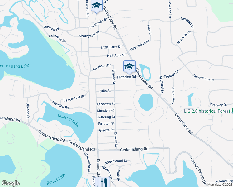map of restaurants, bars, coffee shops, grocery stores, and more near 841 Ennest Street in Oakland County