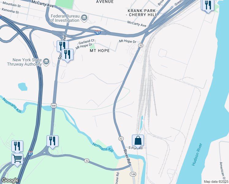 map of restaurants, bars, coffee shops, grocery stores, and more near 742 Old South Pearl Street in Albany