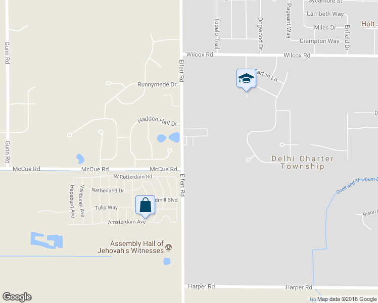 map of restaurants, bars, coffee shops, grocery stores, and more near 1532 Eifert Road in Delhi charter Township