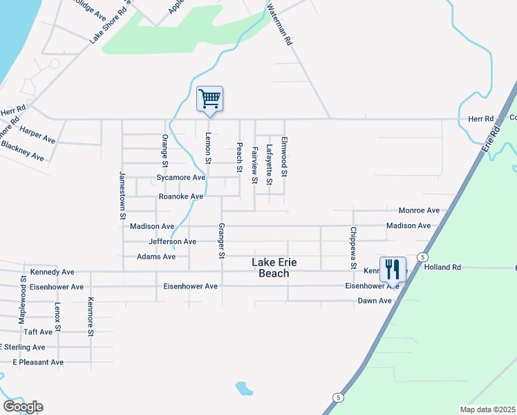 map of restaurants, bars, coffee shops, grocery stores, and more near 560 Monroe Avenue in Angola