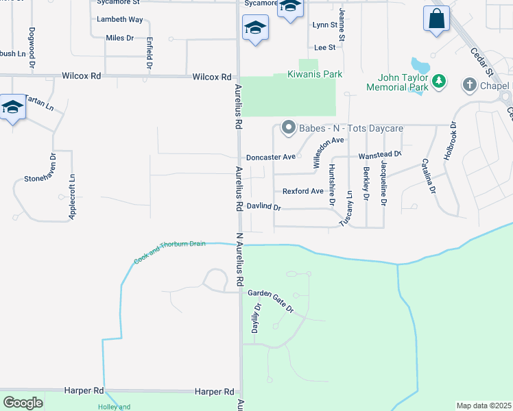 map of restaurants, bars, coffee shops, grocery stores, and more near 4460 Davlind Drive in Delhi charter Township