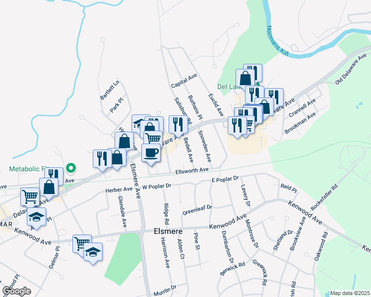 map of restaurants, bars, coffee shops, grocery stores, and more near 5 Bedell Avenue in Delmar
