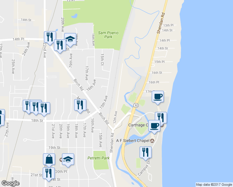 map of restaurants, bars, coffee shops, grocery stores, and more near 1694 12th Ave in Kenosha