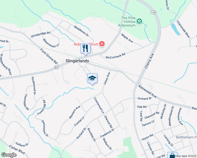 map of restaurants, bars, coffee shops, grocery stores, and more near 25 Union Avenue in Delmar