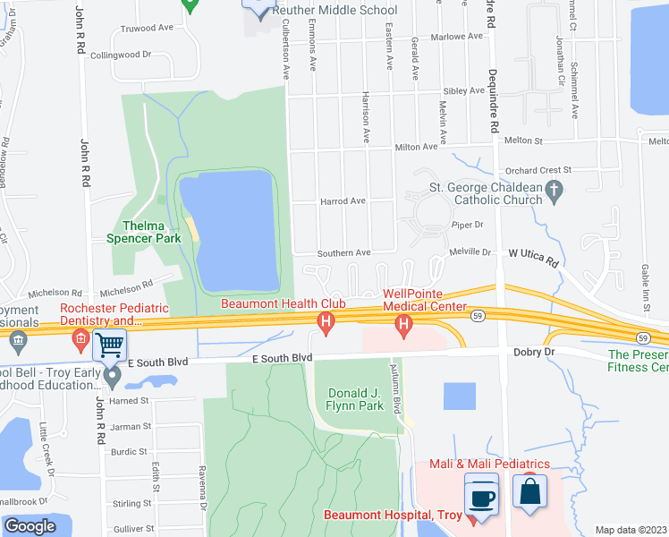 map of restaurants, bars, coffee shops, grocery stores, and more near 1530 Porter Circle in Rochester Hills
