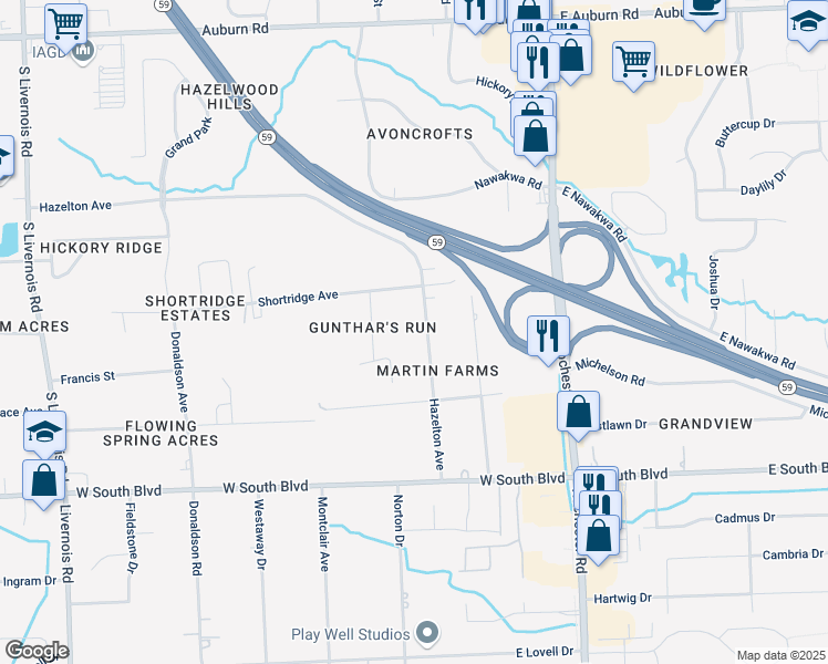 map of restaurants, bars, coffee shops, grocery stores, and more near 3733 Milano Court in Rochester Hills