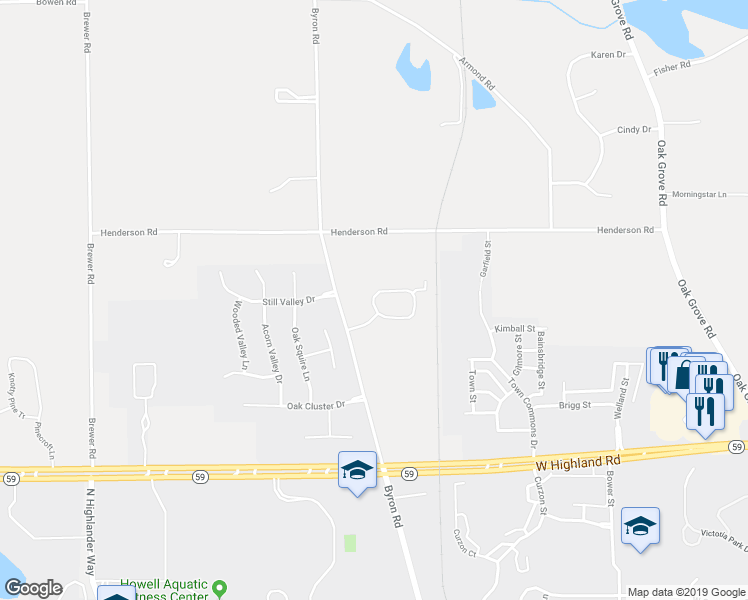 map of restaurants, bars, coffee shops, grocery stores, and more near 778 Olde English Circle in Howell