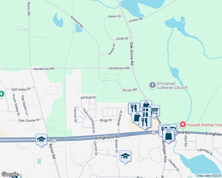 map of restaurants, bars, coffee shops, grocery stores, and more near 1907 Oak Grove Road in Howell