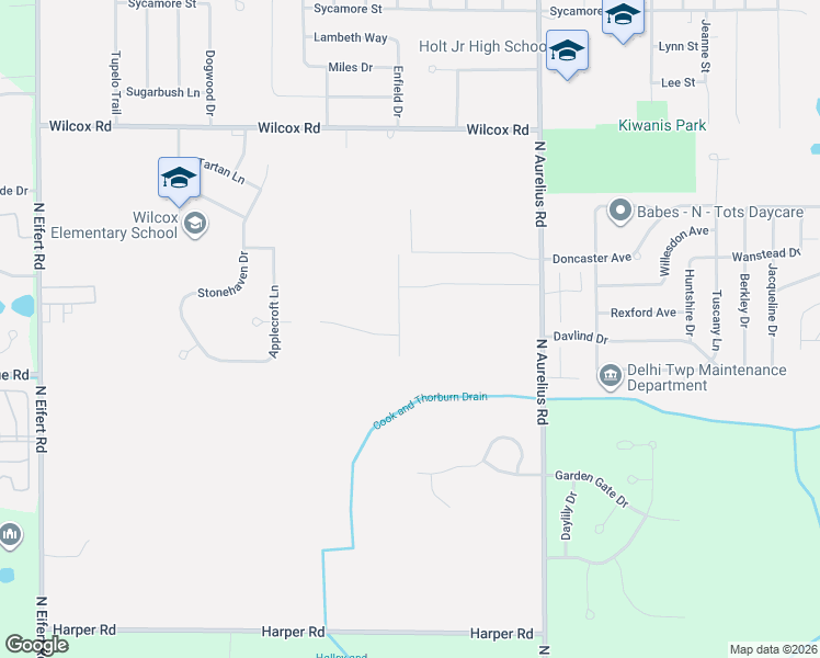 map of restaurants, bars, coffee shops, grocery stores, and more near 4625 Glenberry Drive in Delhi charter Township