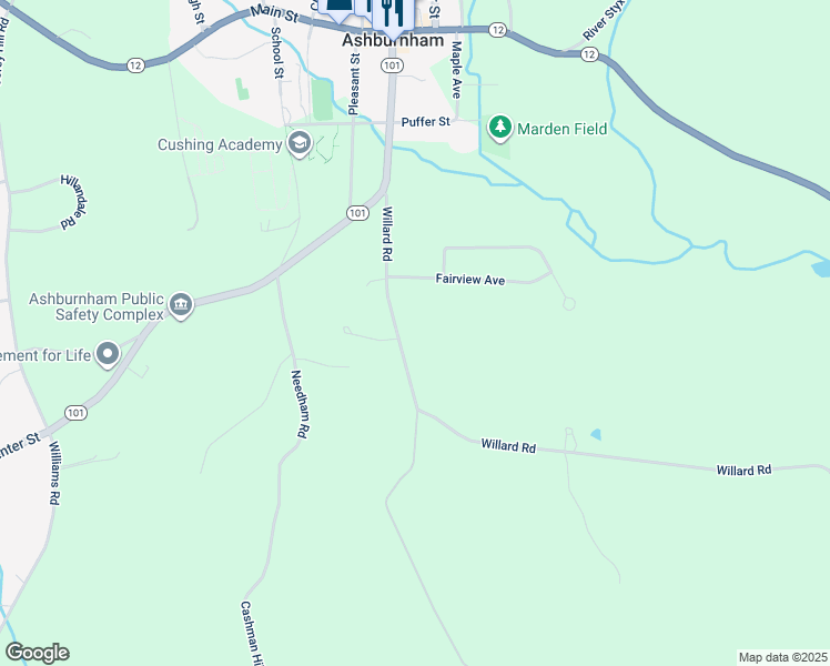 map of restaurants, bars, coffee shops, grocery stores, and more near 39 Willard Road in Ashburnham