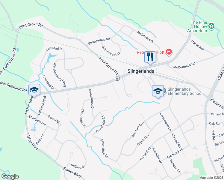 map of restaurants, bars, coffee shops, grocery stores, and more near 11 Slingerland Street in Slingerlands