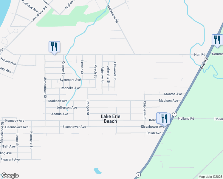 map of restaurants, bars, coffee shops, grocery stores, and more near 9482 Elmwood Street in Angola