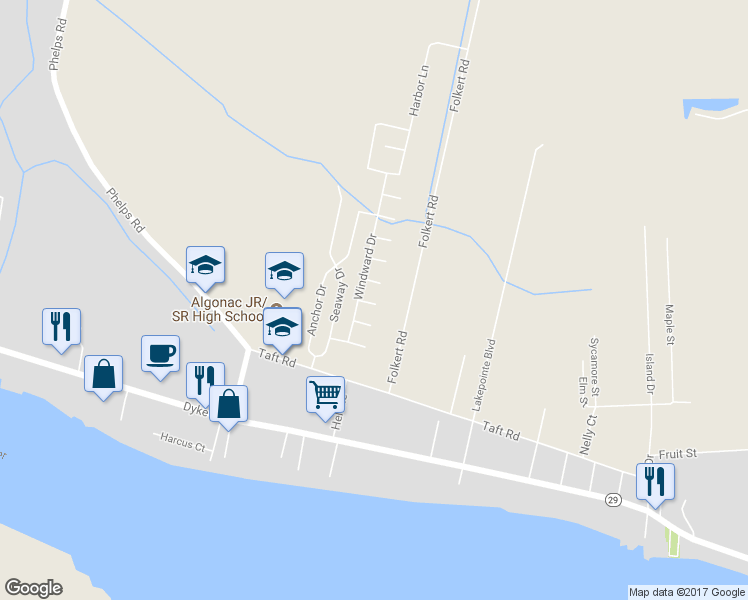 map of restaurants, bars, coffee shops, grocery stores, and more near 5280 Commander Court in Clay Township