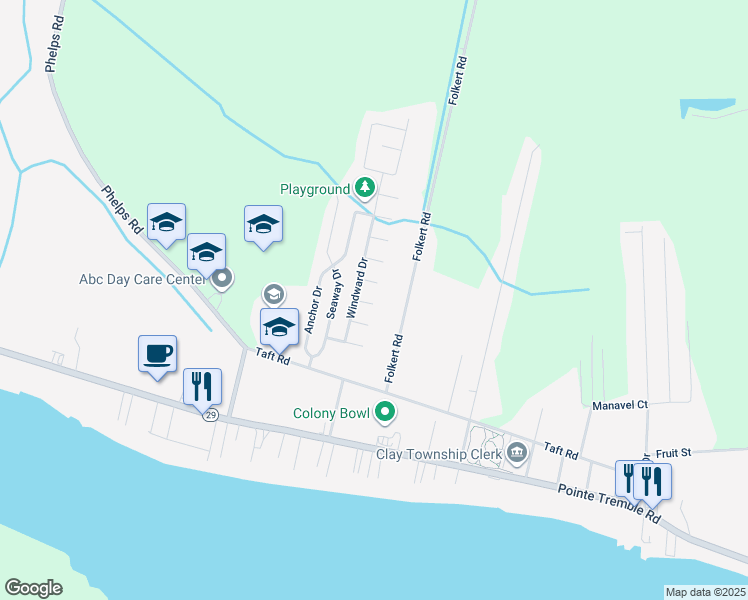 map of restaurants, bars, coffee shops, grocery stores, and more near 5280 Commander Court in Clay Township