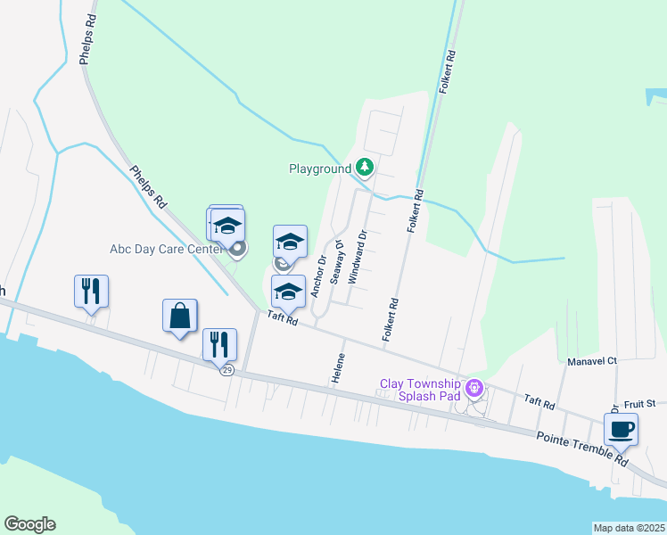 map of restaurants, bars, coffee shops, grocery stores, and more near 9563 Anchor Drive in Clay Township