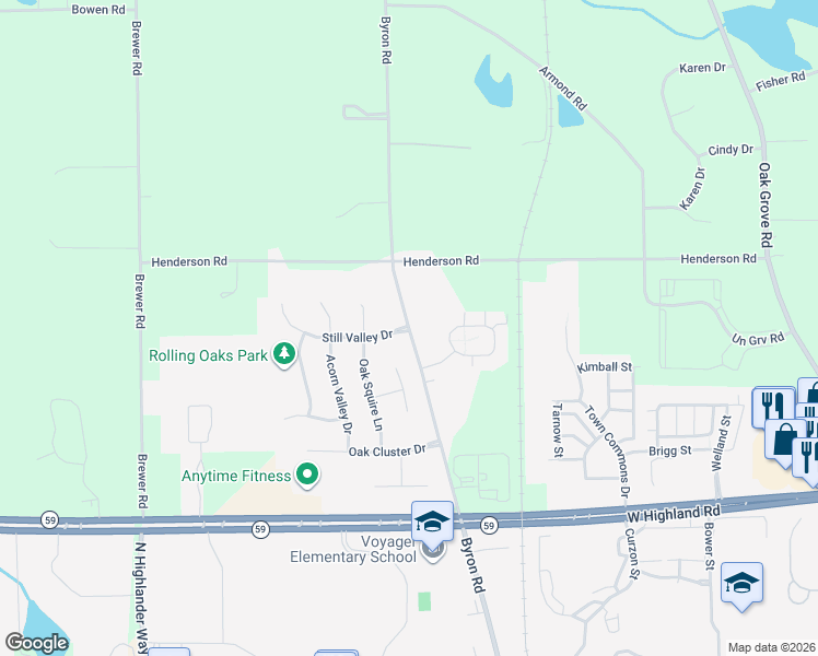map of restaurants, bars, coffee shops, grocery stores, and more near 1770 Byron Road in Howell
