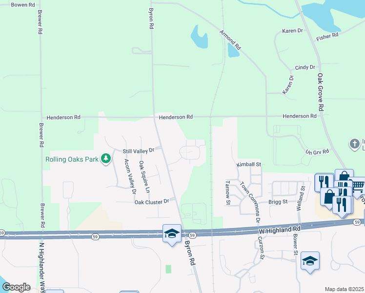 map of restaurants, bars, coffee shops, grocery stores, and more near 724 Olde English Circle in Howell