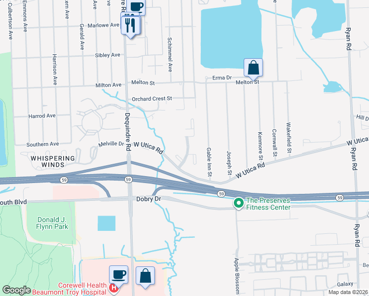 map of restaurants, bars, coffee shops, grocery stores, and more near 45425 Whispering Lakes Boulevard in Macomb County