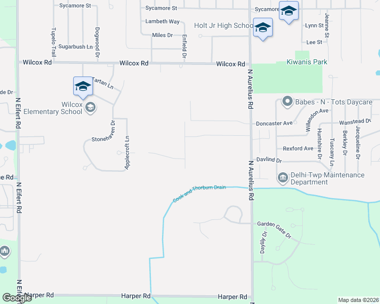 map of restaurants, bars, coffee shops, grocery stores, and more near 4625 Glenberry Drive in Delhi charter Township