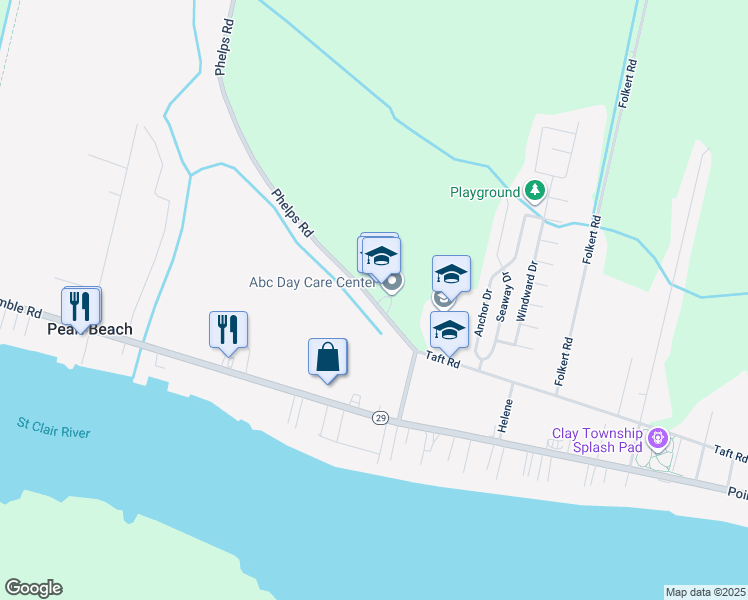 map of restaurants, bars, coffee shops, grocery stores, and more near 9541 Phelps Road in Algonac