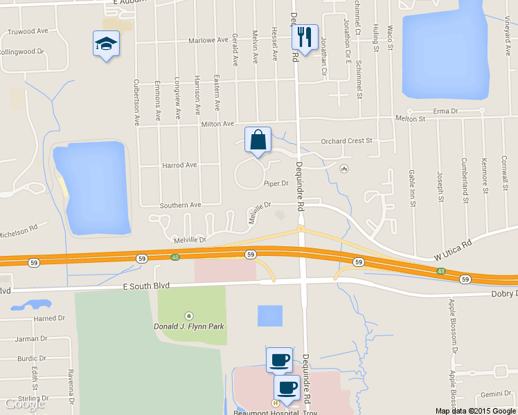 map of restaurants, bars, coffee shops, grocery stores, and more near 1621 Melville Drive in Rochester Hills