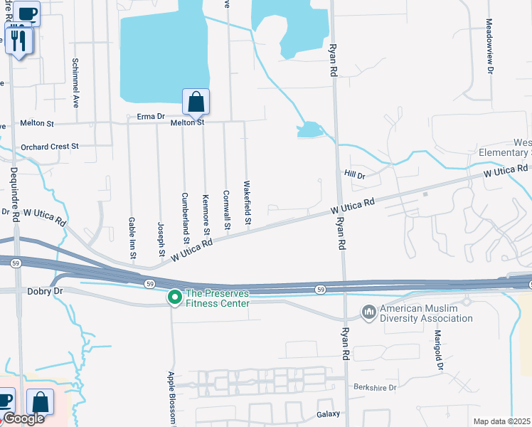 map of restaurants, bars, coffee shops, grocery stores, and more near 3528 Eagle Creek Drive in Macomb County