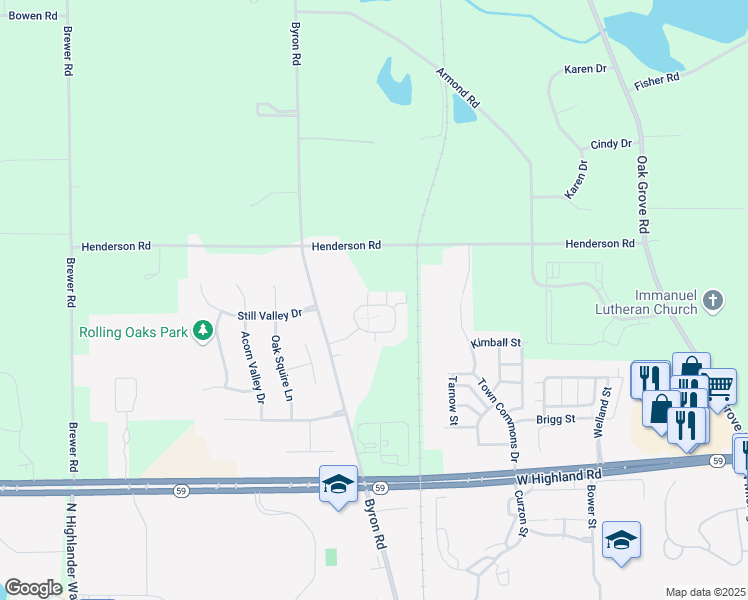 map of restaurants, bars, coffee shops, grocery stores, and more near 664 Olde English Circle in Howell