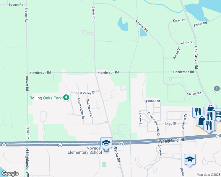 map of restaurants, bars, coffee shops, grocery stores, and more near 664 Olde English Circle in Howell