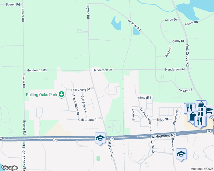 map of restaurants, bars, coffee shops, grocery stores, and more near 664 Olde English Circle in Howell