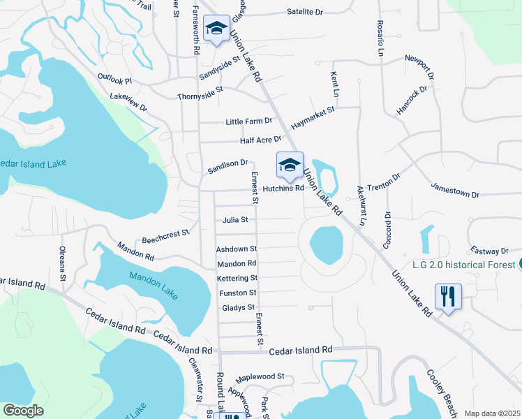 map of restaurants, bars, coffee shops, grocery stores, and more near 841 Ennest Boulevard in White Lake charter Township