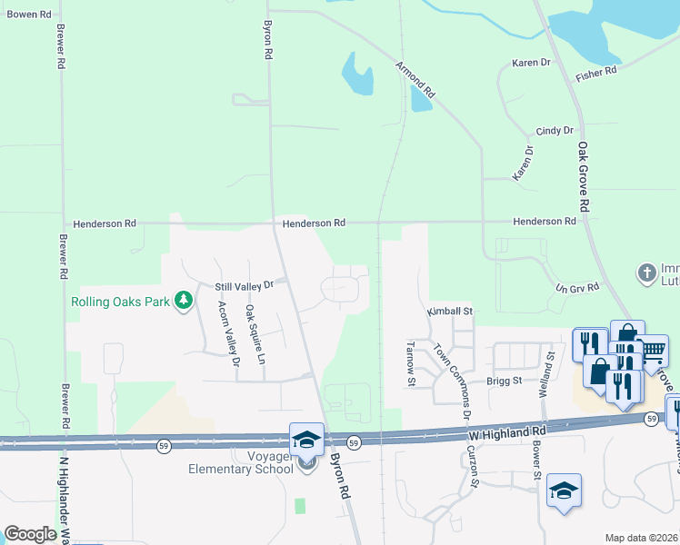 map of restaurants, bars, coffee shops, grocery stores, and more near 668 Olde English Circle in Howell