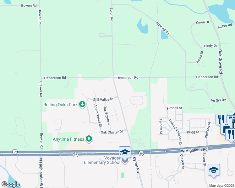map of restaurants, bars, coffee shops, grocery stores, and more near 1866 Byron Road in Howell