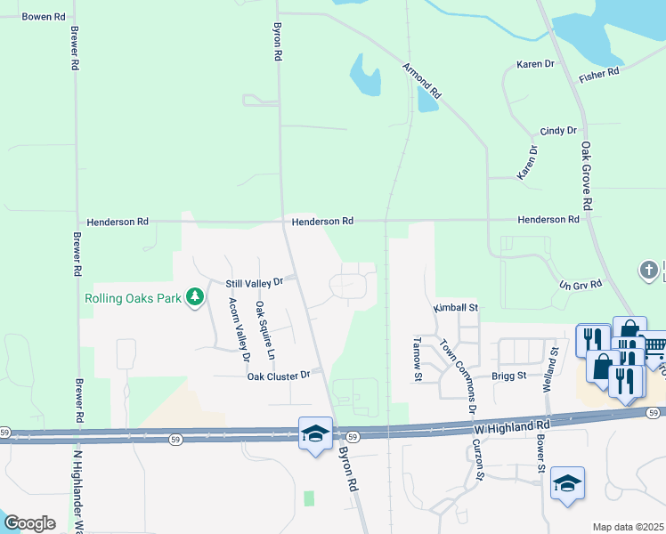 map of restaurants, bars, coffee shops, grocery stores, and more near 664 Olde English Circle in Howell