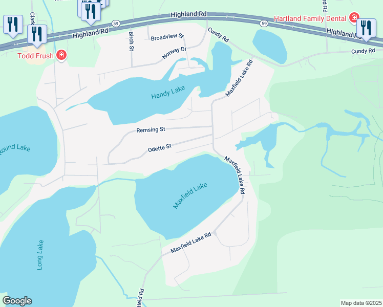 map of restaurants, bars, coffee shops, grocery stores, and more near 1608 Odette Street in Hartland